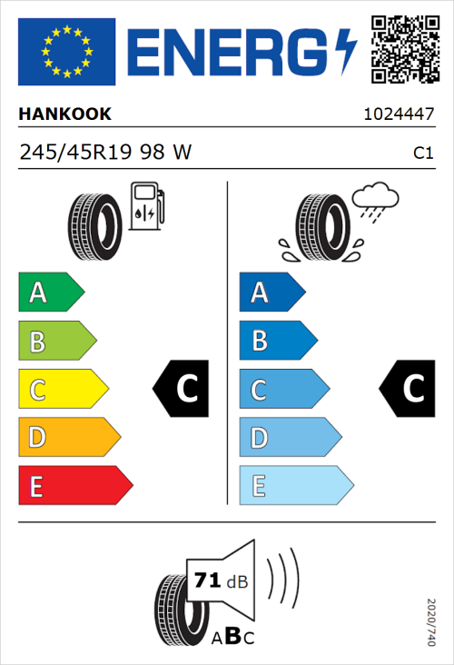 Tyre Label for Hankook Ventus S1 Evo2 (K117A) 245/45R19 98W