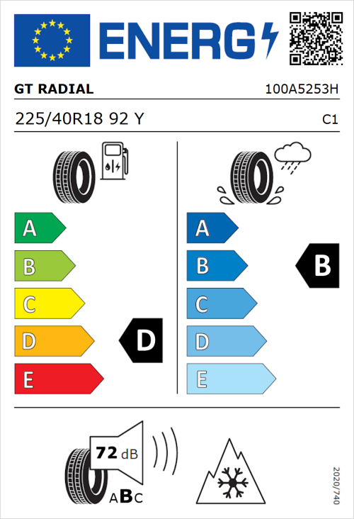 Tyre Label for GT Radial 4Seasons 225/40R18 92Y