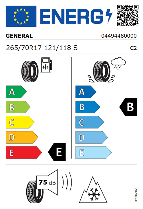 Tyre Label for General Grabber AT 3 (WL) 265/70R17 121/118S