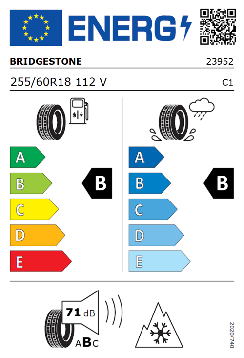 Tyre Label for Bridgestone Turanza All Season 6 255/60R18 112V