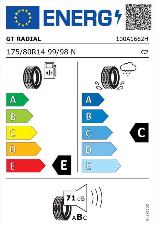 Tyre Label for GT Radial Maxmiler-X 175/80R14 99/98N