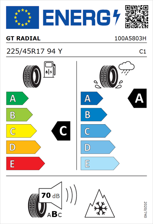 Tyre Label for GT Radial Climate Active 225/45R17 94Y