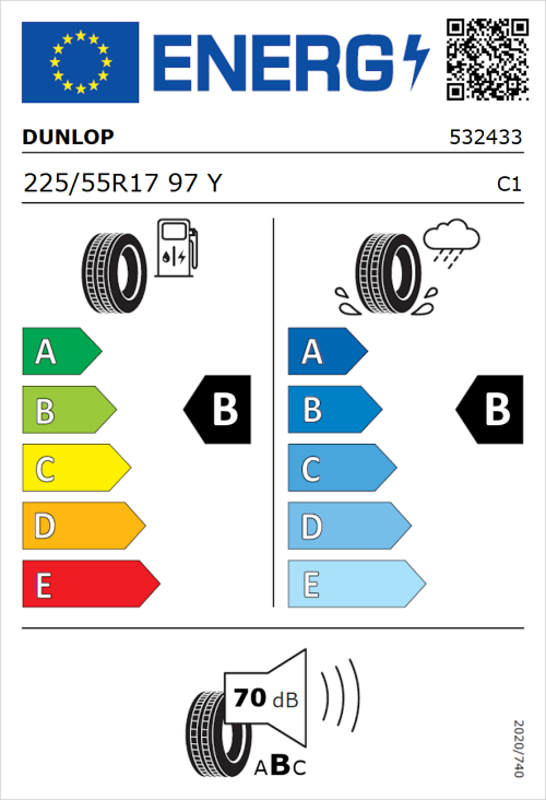 Tyre Label for Dunlop SP Sport Maxx RT 2 225/55R17 97Y