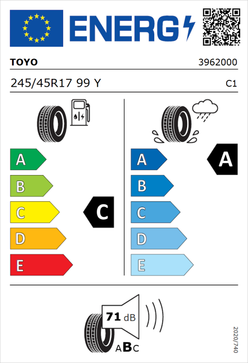 Tyre Label for Toyo Proxes Sport 245/45R17 99Y