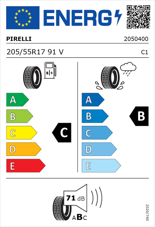 Tyre Label for Pirelli Cinturato P7 Run Flat 205/55R17 91V